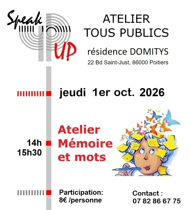 Atelier MEMOIRE par SpeakUp86 Domitys 1erOct2026 Atelier MEMOIRE par SpeakUp86 Domitys